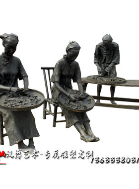 玻璃钢仿铜人物雕塑园林广场铸铜采茶女雕塑景观茶文化主题铜雕像