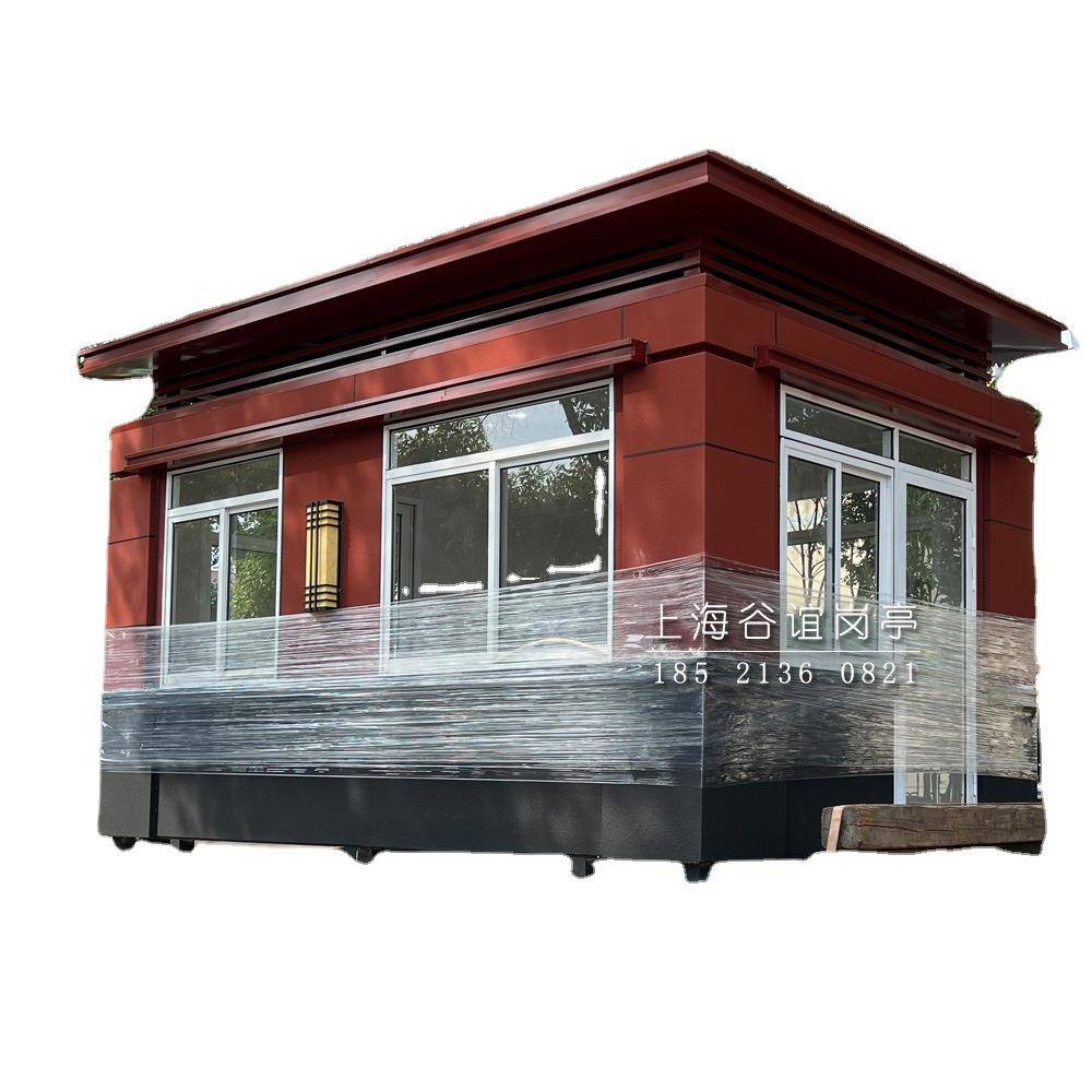 无锡惠山保安门卫室值班岗亭学校传达室休息室红色真石漆门房岗亭 - 图3