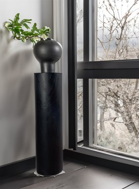 雕塑底座摆台侘寂实木圆柱家居客厅落地装饰架碳化树桩