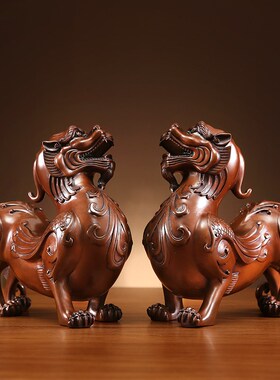 紫铜貔貅一对家居玄关客厅装饰品摆设办公室公司业乔迁礼品