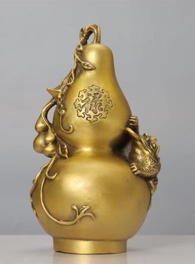 黄铜葫芦福禄金蟾如意升居办公室饰品乔迁业五福临门