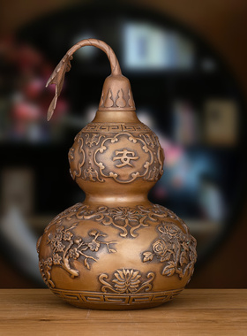 紫铜四季平安铜葫芦客厅玄关装饰品办公室前台桌面工艺品