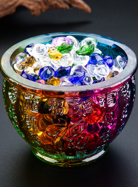 黄水晶米缸客厅玻璃聚宝盆聚财玄关百福元宝五帝钱小