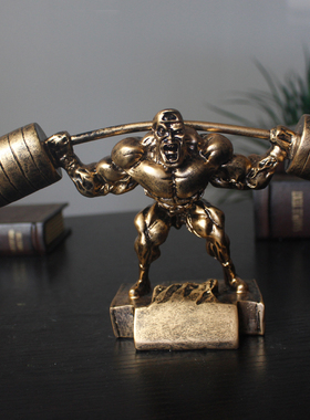 力量举重哑铃树脂物雕塑肌肉男健美健身房客厅家居工艺礼品