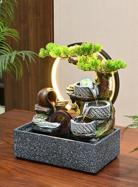 假山流水喷泉摆件风水轮循环水办公室桌面生财水车小景观开业礼物