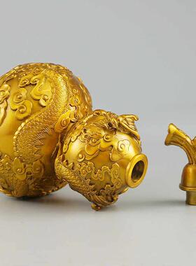 铜葫芦摆件双龙戏珠葫芦工艺礼品摆饰家居客厅桌面玄关全铜浮雕工