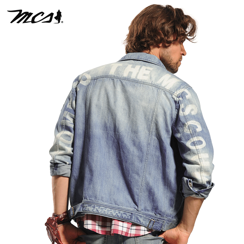 MCS男装源自万宝路纯棉翻领纽扣牛仔外套男士春秋经典休闲夹克男 - 图0