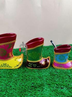 内蒙古族特色手工艺品笔筒蒙古靴子模型笔筒摆件装饰蒙古纪念礼品