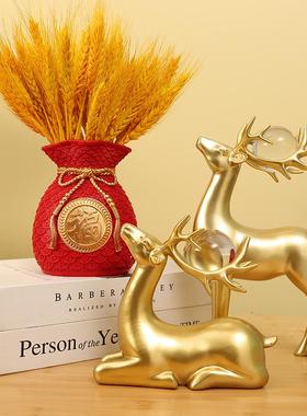 黄金麦穗装饰工艺品客厅玄关招财福袋轻奢酒柜办公室大麦开业摆件