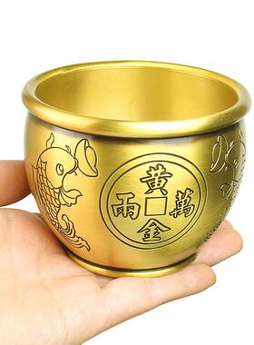 泰山福缘阁黄铜米缸摆件带盖子小福缸全铜聚宝盆办公室礼品