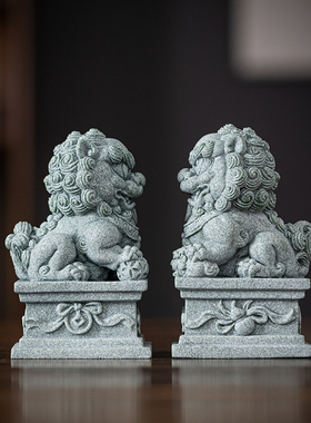 中式石狮子一对茶宠茶玩摆件工艺品家居客厅鱼缸造景盆栽桌面装饰