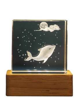 发光方体水晶桌面小摆件办公室卧室装饰海洋生物夜灯送人生日礼物