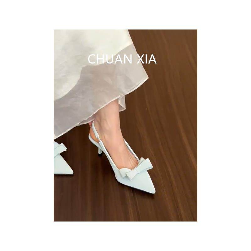 羊皮版！绝美蝴蝶结包头凉鞋女真皮法式尖头单鞋配裙子细跟高跟鞋,淘宝优惠券,粉丝福利购,淘宝优惠卷