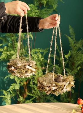 白桦木鸟窝干 干草玄关摆件招财装饰品幼儿园民宿家居花园造景小