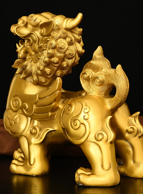 铜貔貅一对黄铜貔恘貔犰皮丘家居客厅办公室业工艺装饰礼品