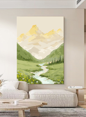 油画日照金山入户玄饰画风景山水入门挂画客厅落地画