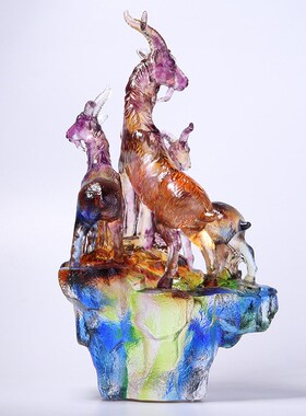 古法琉璃羊泰生肖羊家居客厅玄关装饰品乔迁业礼品