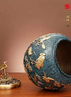 百鹤茶叶罐黄铜工艺品铜罐摆放办公室茶桌茶具送礼