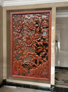 东阳木雕实木仿古屏风香樟木玄关装背景墙壁挂件装饰