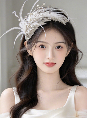 超仙羽毛头饰女童森系水钻发箍