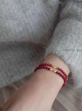 新中式朱砂紫金砂串珠锦鲤小鱼手链女复古年年有余富贵小金鱼手串