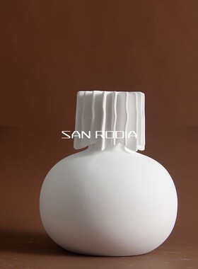 现代白色折纸百叶陶瓷瓶样板房售楼处客厅插器装饰品