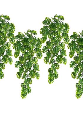 仿真植物龟背叶壁挂藤条绿叶装饰