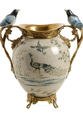 配铜雀系类家居 客厅玄关壁炉茶几端奢华软装摆设品