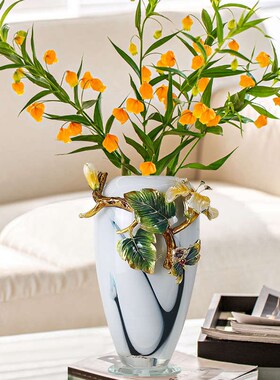 珐琅彩高端玻璃白色花瓶高级感轻奢简约客厅餐桌玄关柜子插花花器