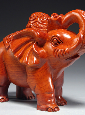 花梨木雕大象摆件一对木象家居办公室玄关装饰工艺品开业新居