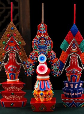 尼泊尔手工实木质孜玛朵玛三根本彩绘工艺朵玛食子酥油