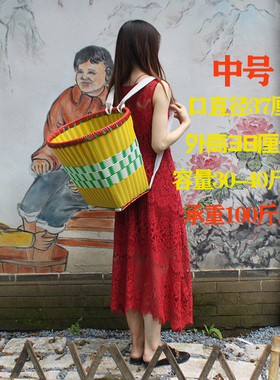 编织塑料加厚背篓买菜购物背筐藤条川采摘大号民族风背篮子