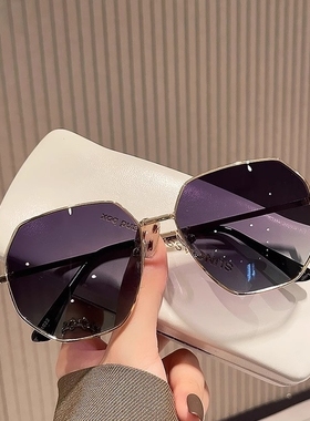 透明蓝色偏光太阳镜男士多边形金属开车太阳眼镜韩版潮海边旅行眼