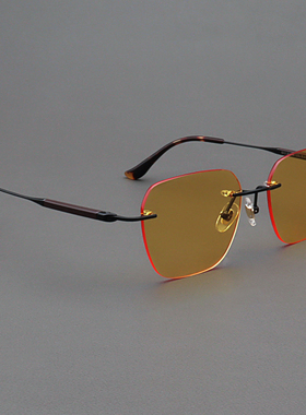 MOSCOT LEMTOSH太阳眼镜男夜视黄大脸眼镜黑色无边框方形纯钛太阳