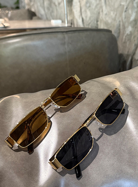 港风复古高级感金属方形窄框墨镜男潮个性凹造型蹦迪街拍太阳眼镜