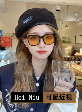 茶色墨镜男款潮高级感开车大脸防紫外线黄色眼镜女变色近视太阳镜