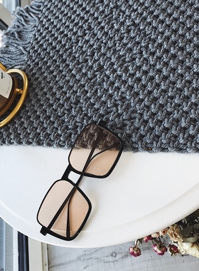 韩版ins网红下半框眼镜黑框茶色墨镜女潮街拍大框方形大脸太阳镜