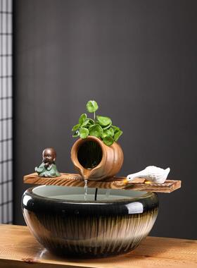 古代养鱼陶瓷水箱水流装置循环过滤氧化生态水箱阳台景观鱼缸装饰