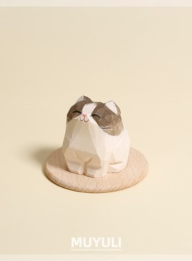 手工木雕小狗小猫咪哈士奇二哈布偶治愈情绪工位电脑