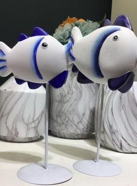 地中洋木质鸟热带群鱼做旧群鱼办公摆设饰品