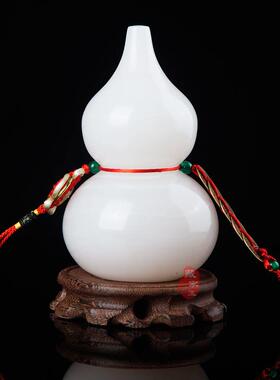 天然玉石葫芦摆件福禄纳福保平安配铜五帝钱带底座客厅装饰工艺品