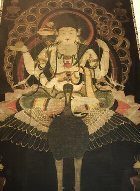 雀明王图佛画物画艺术微喷复制画绢画装饰画供奉画临摹学习