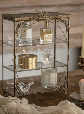 复古宫廷黄铜手工玻璃展示柜法式金属桌面首饰陈列架
