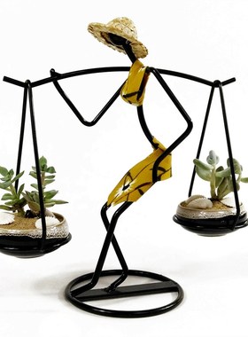 创意桌面小器田园人物架傣族挑担少女家居装饰收藏装饰