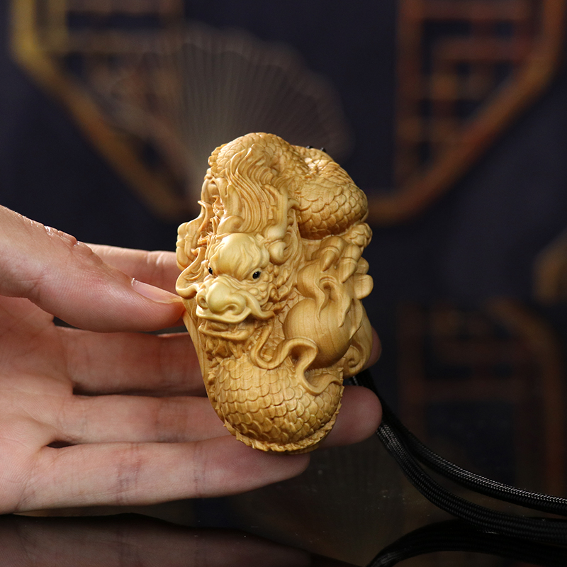 黄杨木雕生肖龙文玩手把件男盘玩实木家居工艺品神龙戏珠挂件 - 图2