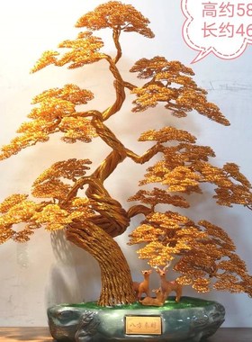 手工发财树摇钱树j客厅办公室乔迁开业送礼 发财树摆件铝线工艺品