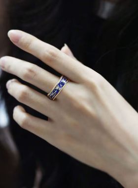 新款神印王座定情信物勿忘我戒指珐琅彩可转动指环复古爆款饰品