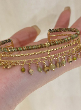 【春日来信】小众设计感橄榄绿流苏串珠手镯显白森系多层手链女新
