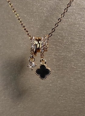 「暮色悸动」中古金色花朵满钻跑环项链复古小香风精致锁骨链女