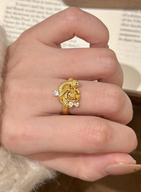 新中式蛇与玫瑰戒指老钱风中古轻奢高级感指环2026新款百搭食指戒